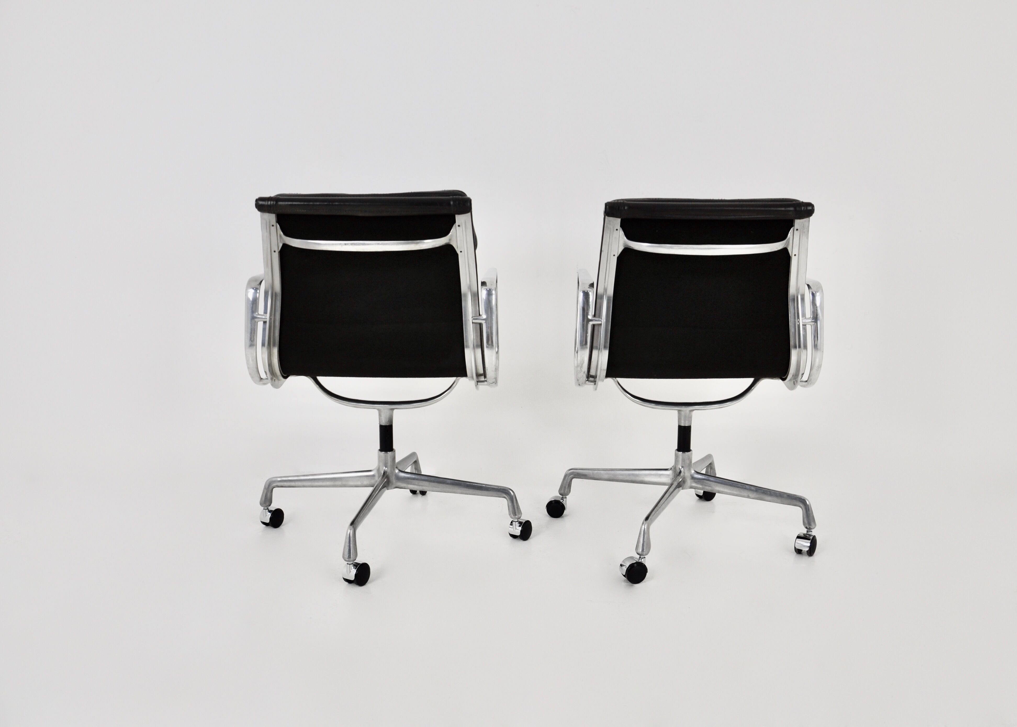 Black leather chairs with soft padding by Charles & Ray Eames for ICF, 1970s, set of 2