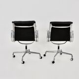 Black leather chairs with soft padding by Charles & Ray Eames for ICF, 1970s, set of 2