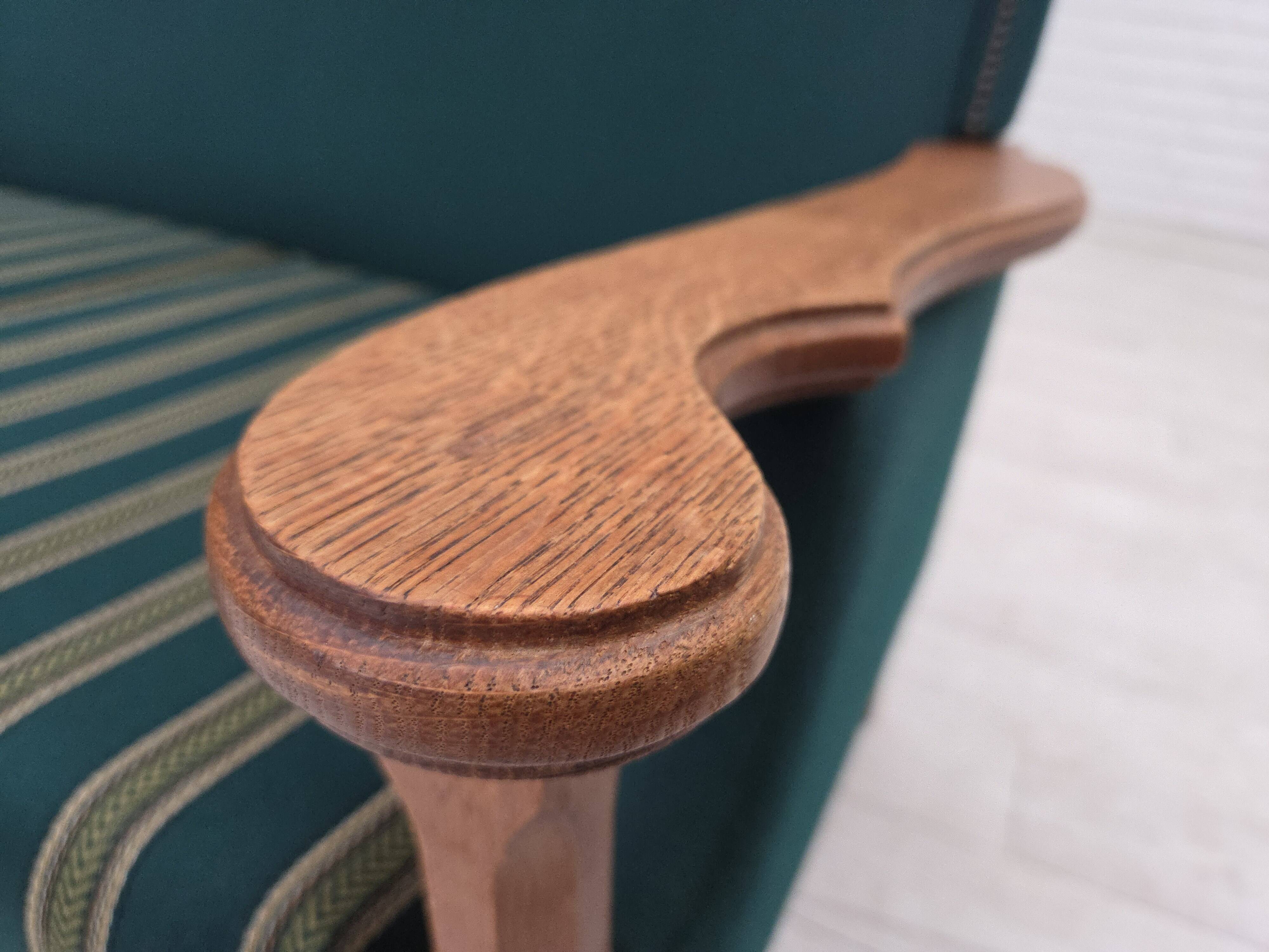 1970s, Danish 4-seater sofa, furniture wool, solid oak wood.