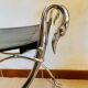Curule Stool Maison Jansen in Chrome Steel and Black Leather