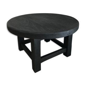 Round coffee table finish wood brule, shou-sugi-ban