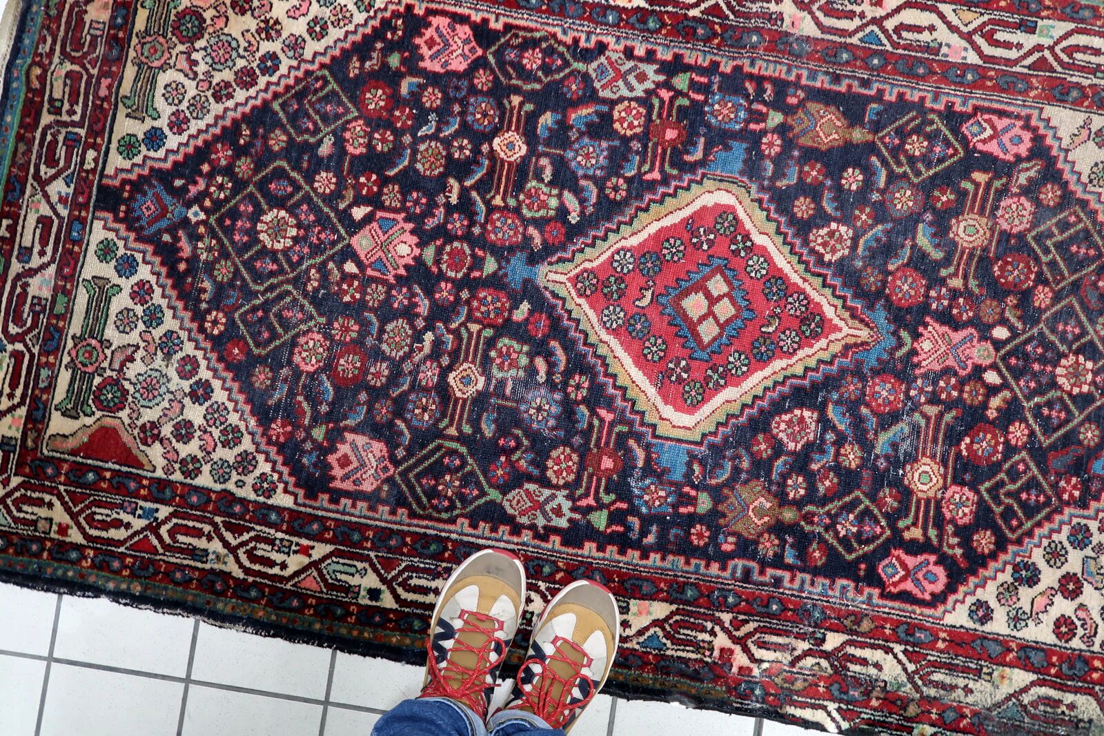 Antique Persian Hamadan handmade rug 3.8' x 6.7' 1920s - 1C1215