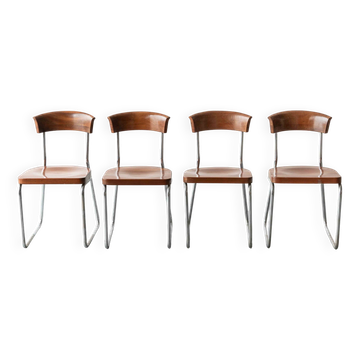 Set of 4 'B257' dining chairs by Emile Guillot, 1920s