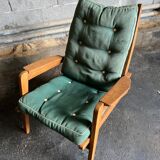 Airborne FS105 oak and fabric armchair by Pierre Guariche - 1950s