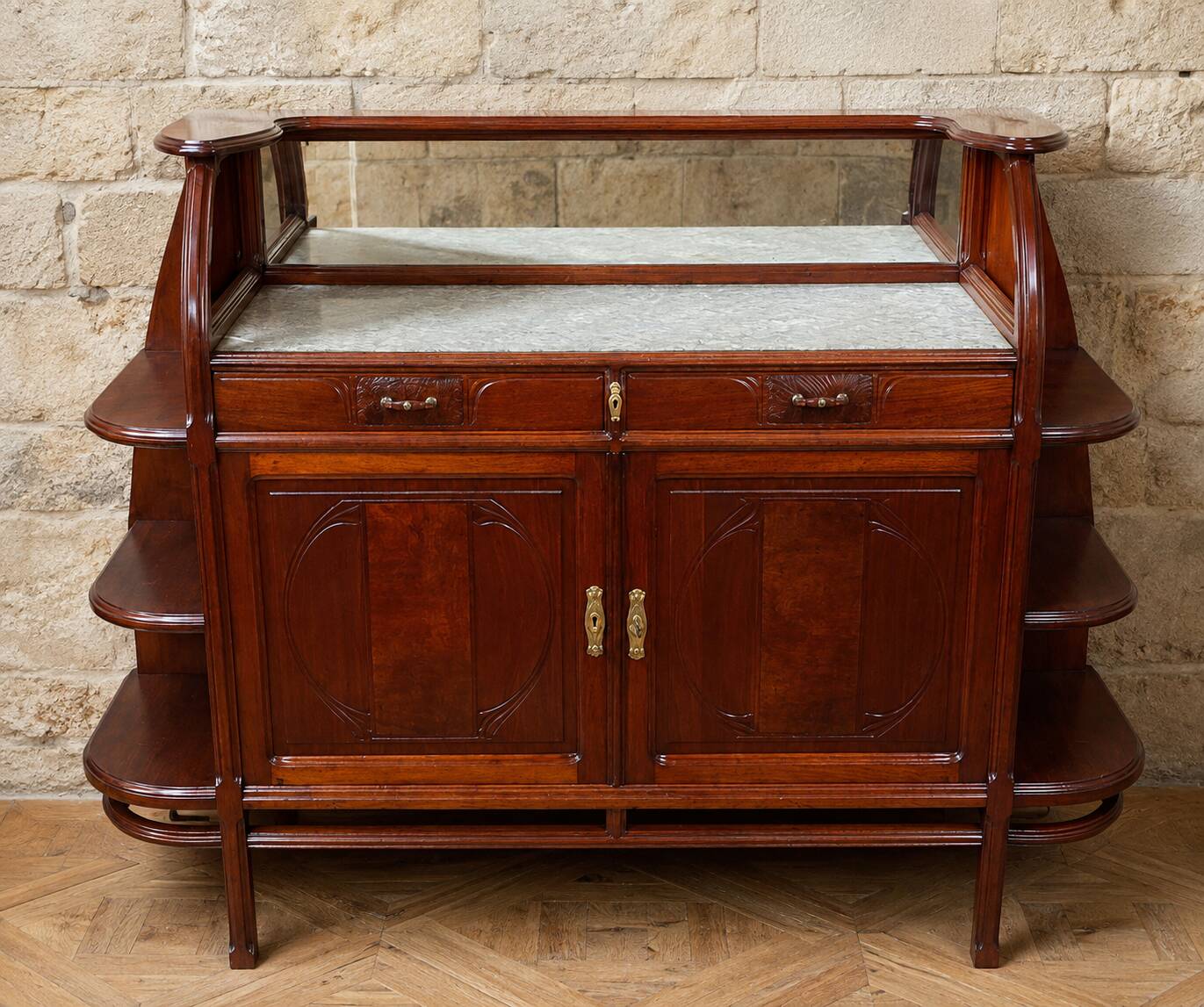 Important buffet desserte Art Nouveau – Mercier Frères Paris – Acajou