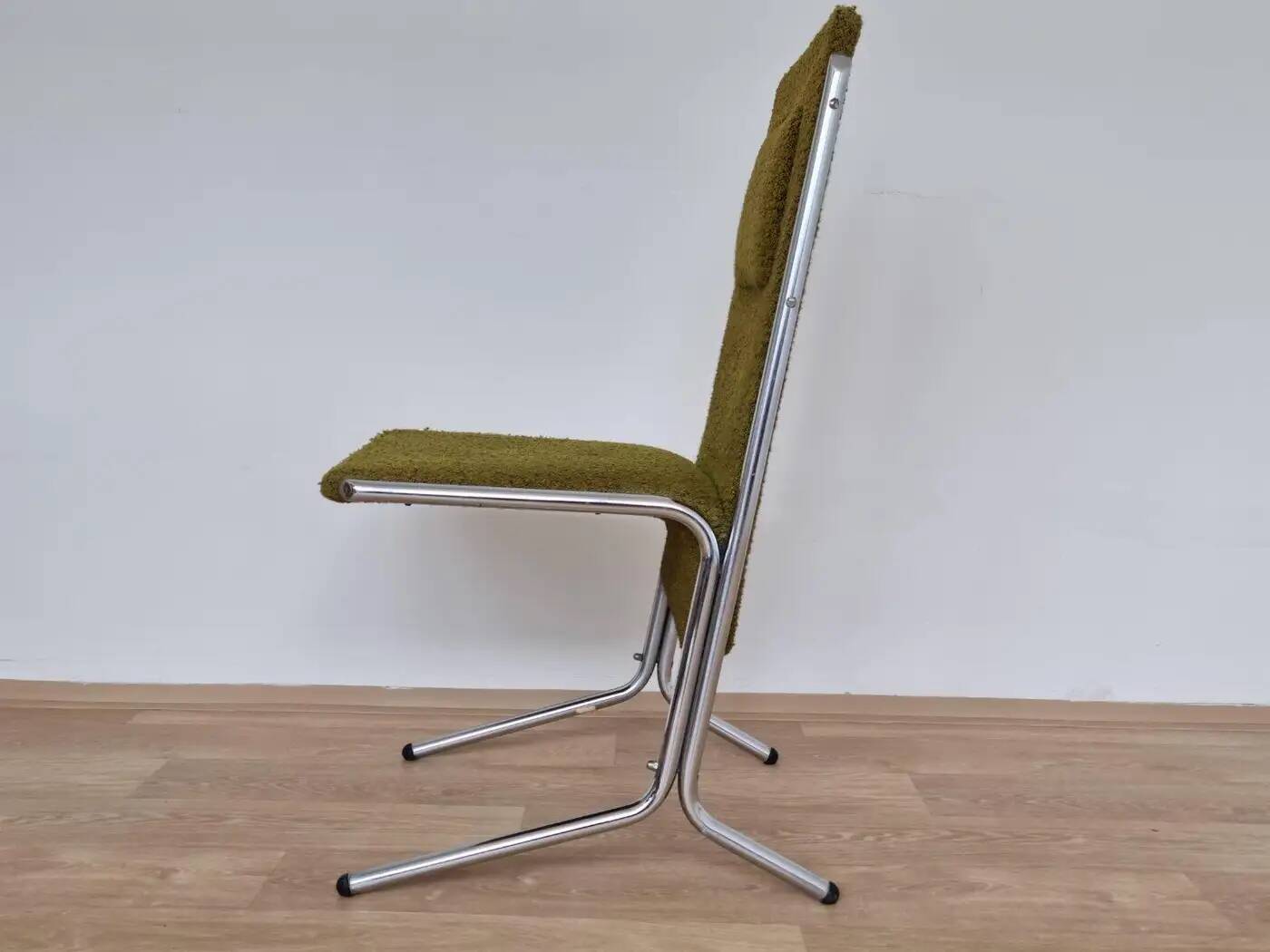 Set of three midcentury chrome design dining chairs, 1970s, Czechoslovakia