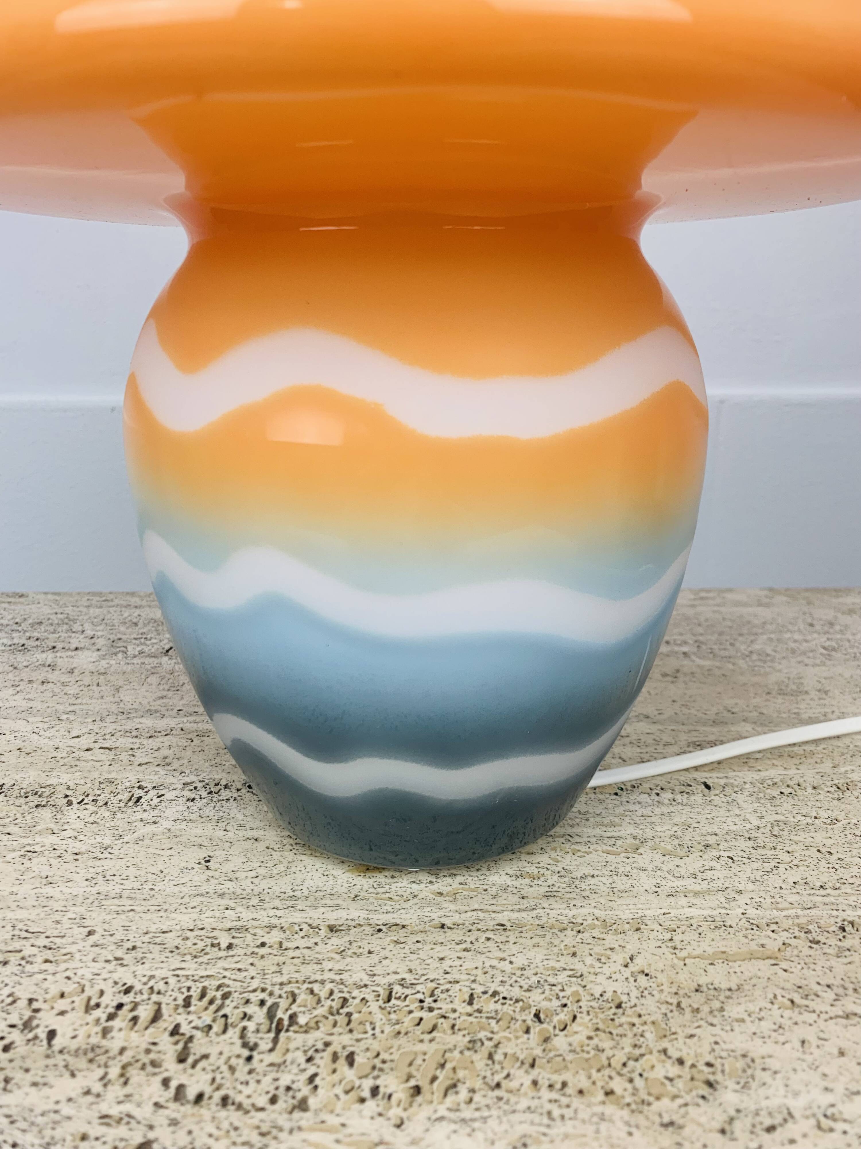 80s glass mushroom lamp, vintage