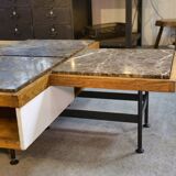 Coffee table with steel base and oak and grey marble frame, 1970s