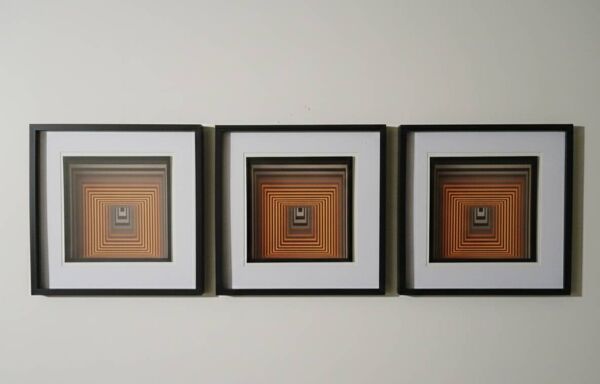 Triptyque Tableaux Vintage Art Optique - Victor Vasarely - 3 Cadres 40