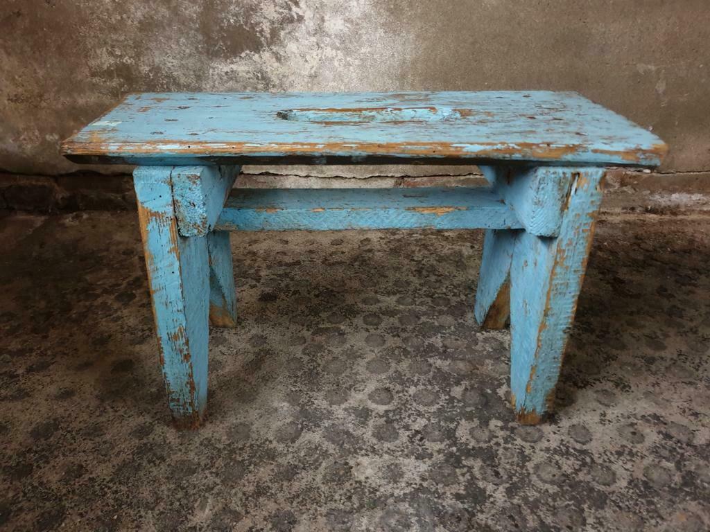 Brocante wooden bench stool etagere light blue