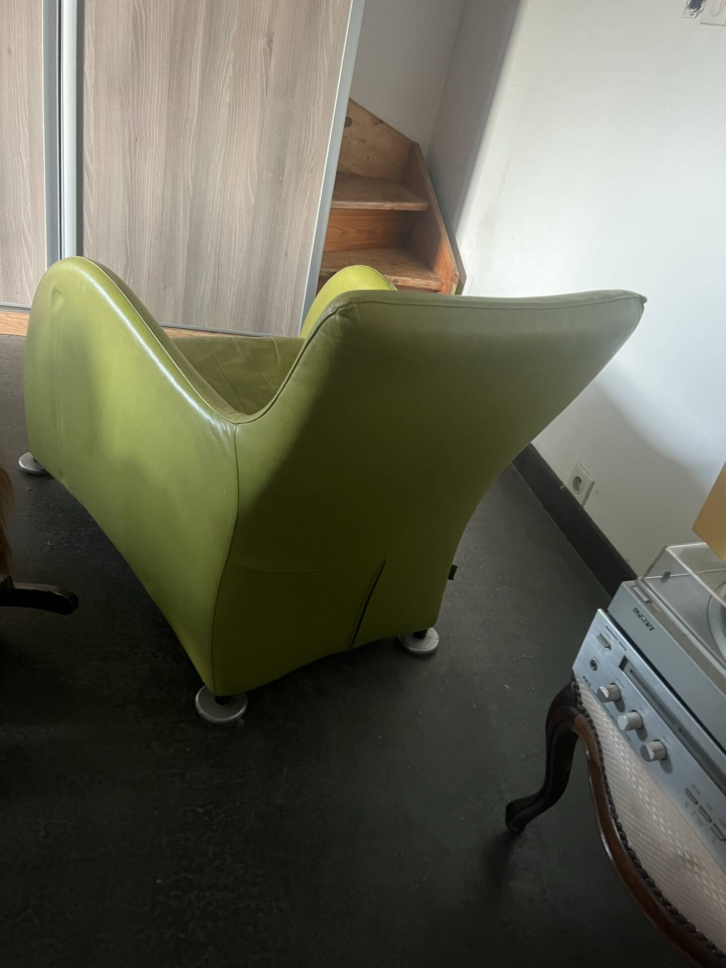 Lime green leather armchair by van den Bergh