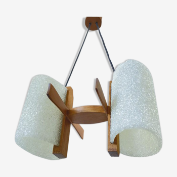 Suspension scandinave, 2 feux, perspex, teck, 1960