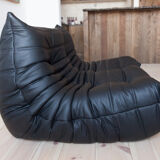 Set Togo leather black model designed by Michel Ducaroy 1973