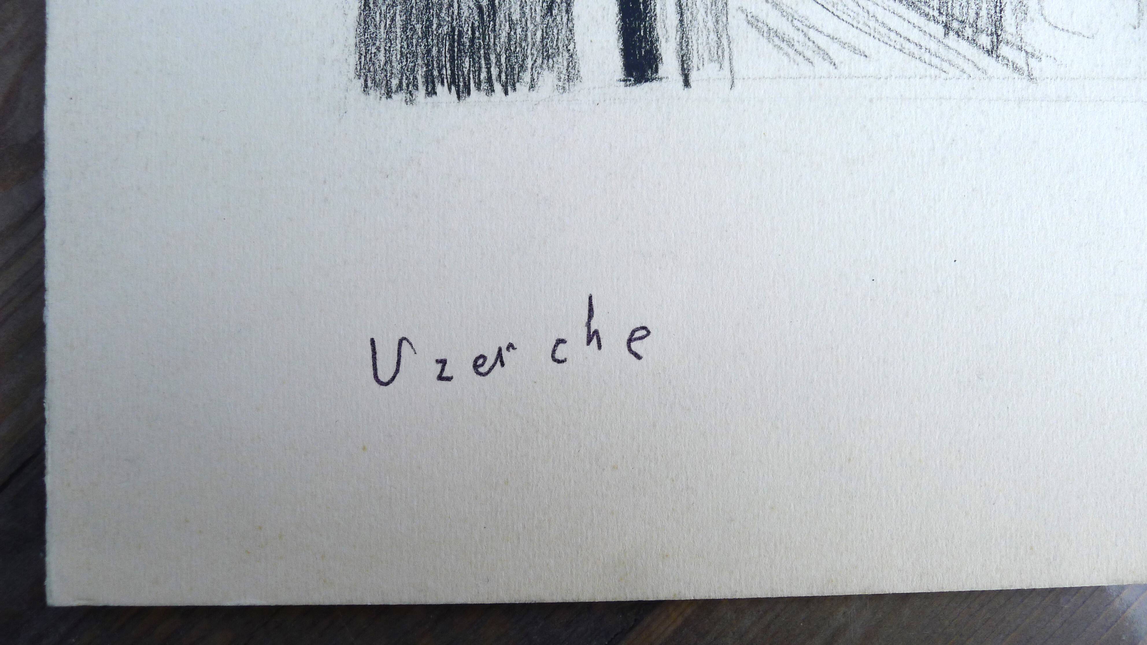 Uzerche, original black chalk drawing by Jean Villette (1913-2005)