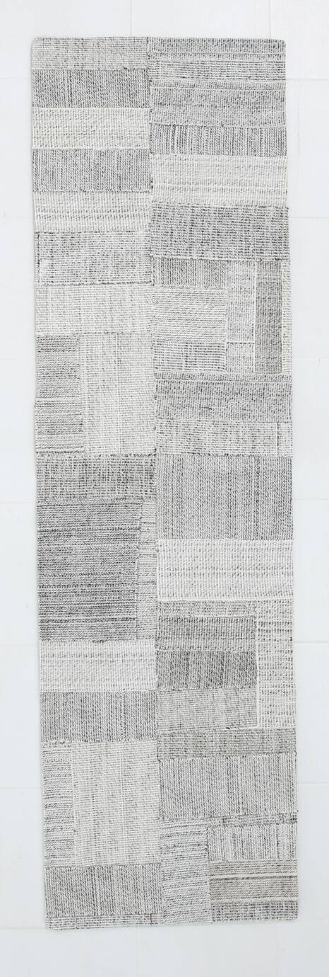 2x8 Kilim White Black Solid Kilim Runner Rug, 72x254Cm