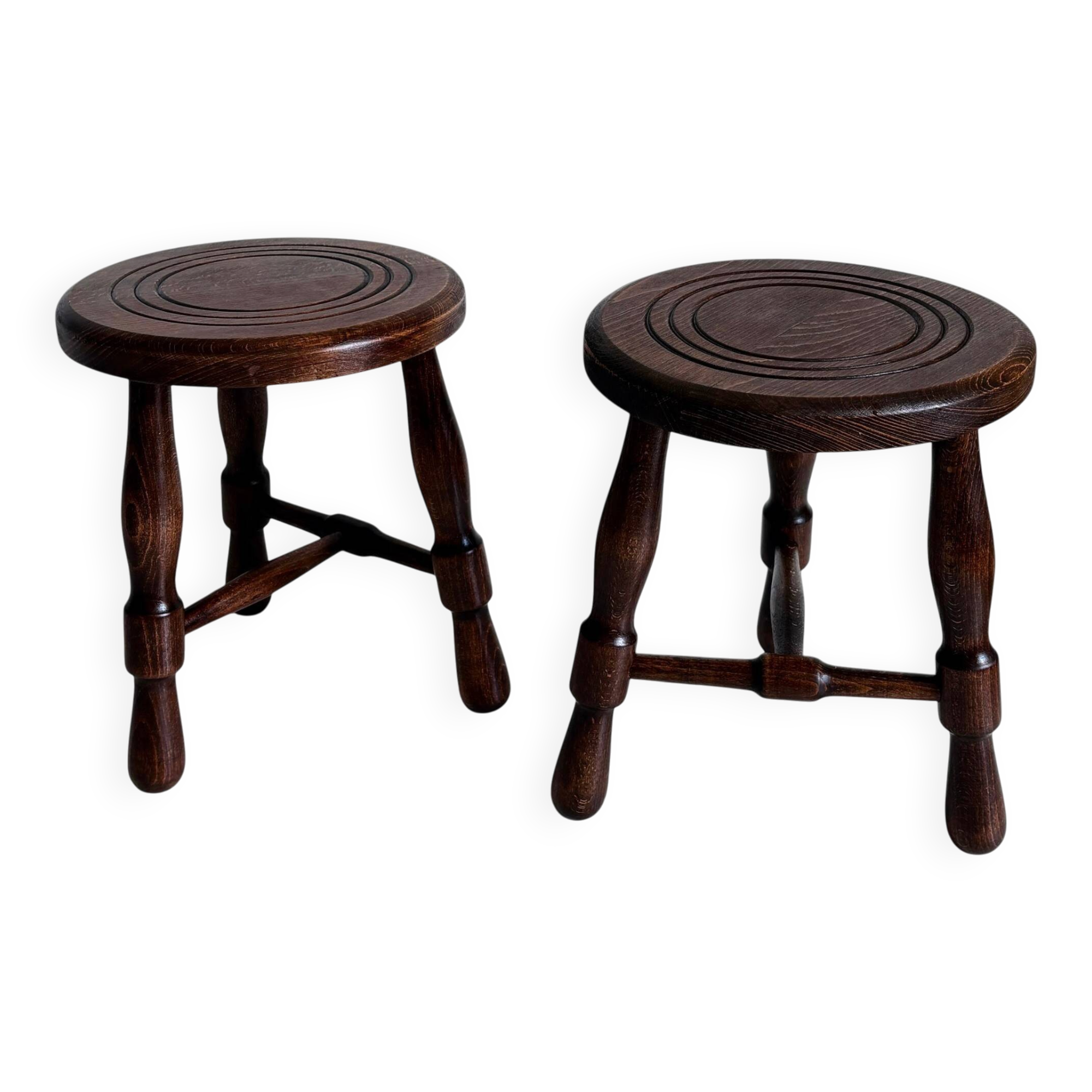 Mid-Century Chestnut Wood Stools Attributed to Charles Dudouyt, 1950s