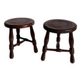 Mid-Century Chestnut Wood Stools Attributed to Charles Dudouyt, 1950s