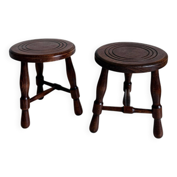 Mid-Century Chestnut Wood Stools Attributed to Charles Dudouyt, 1950s