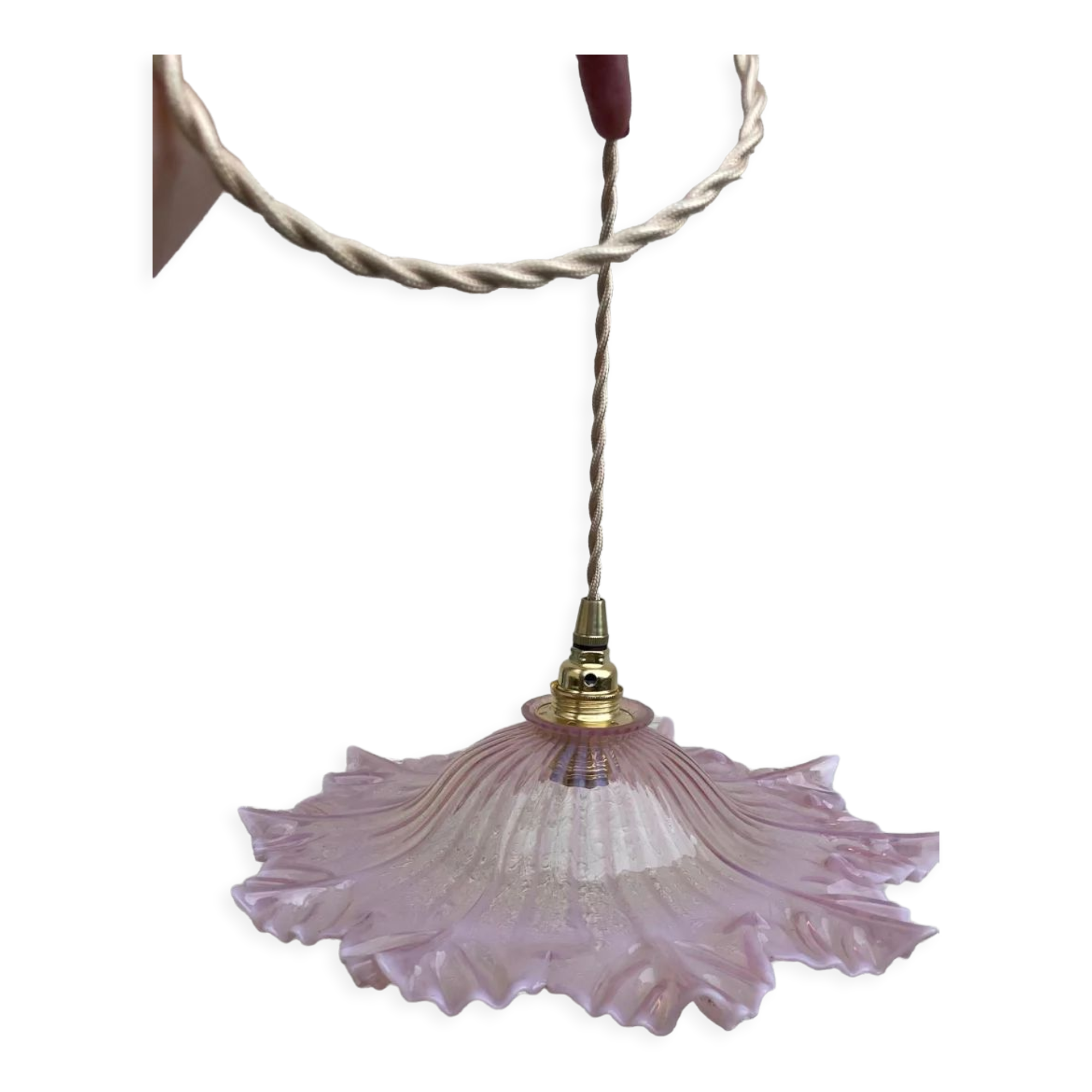 Vintage flower pendant lamp in pink glass