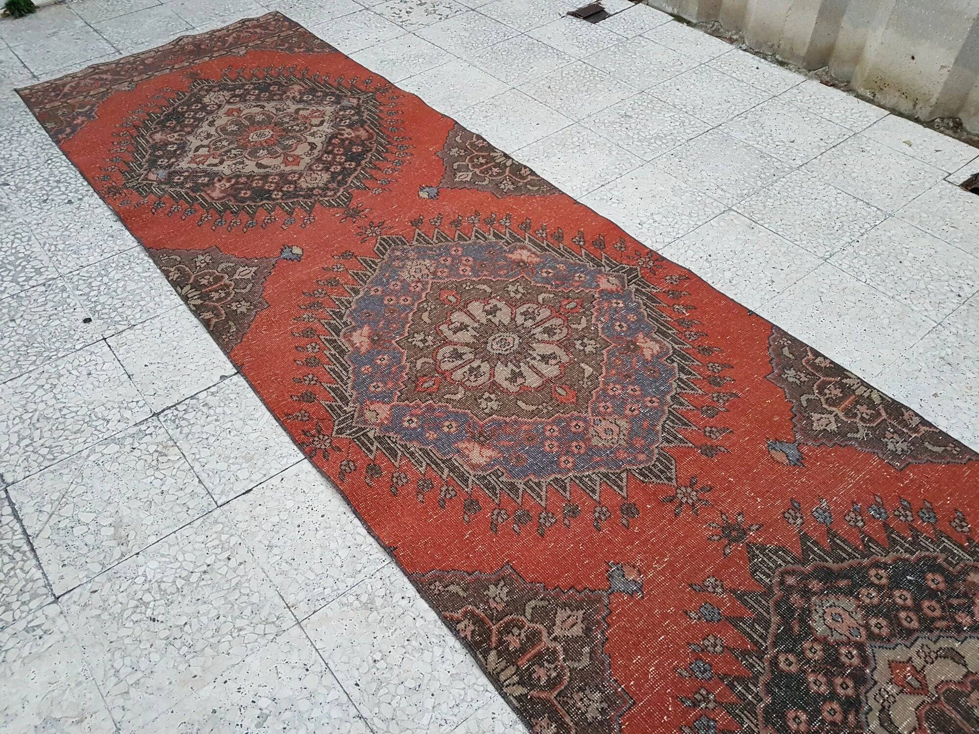 Vintage Turkish hallway rug 102x403 cm