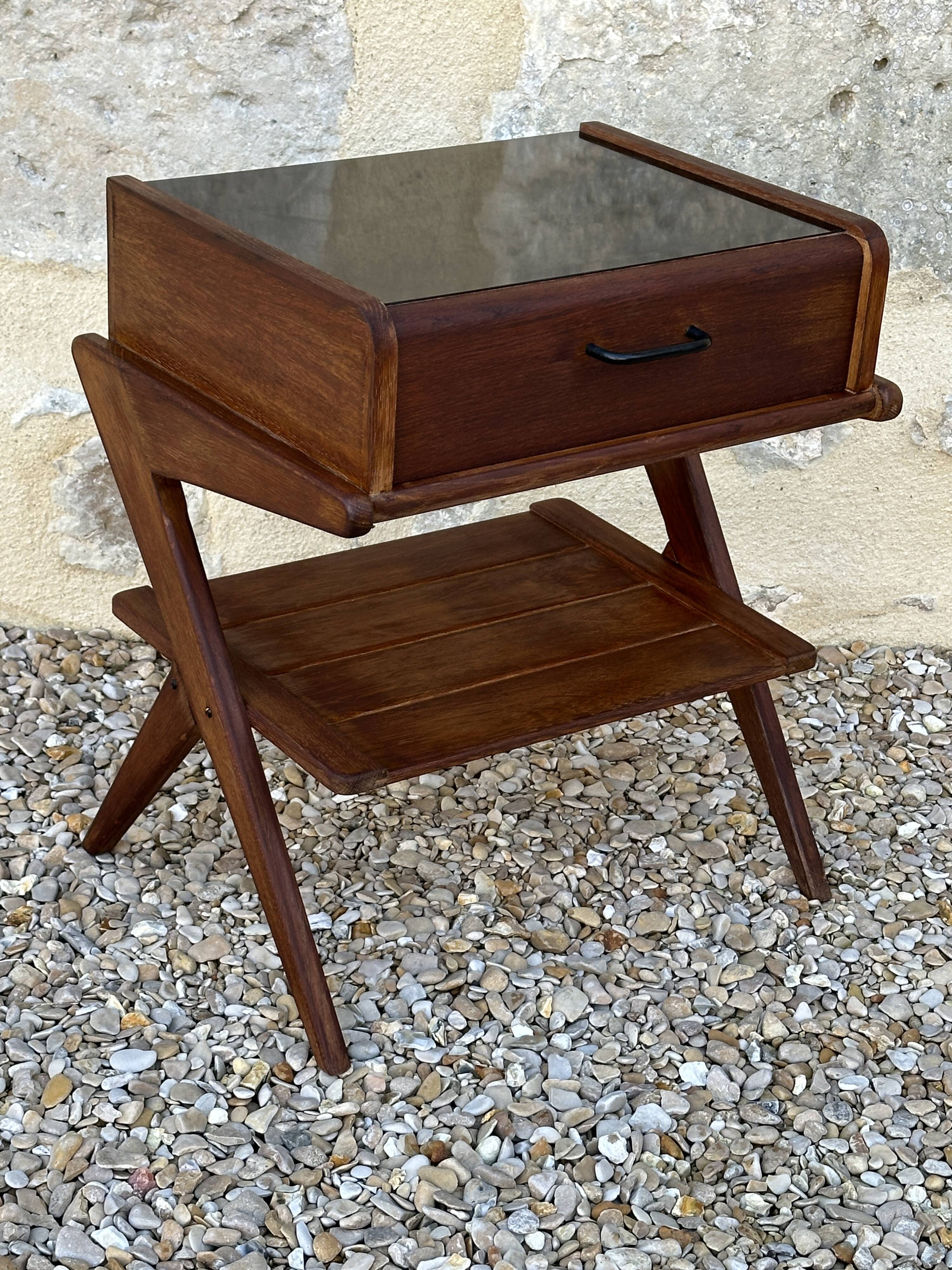 Vintage oak bedside table, 50s and 60s design