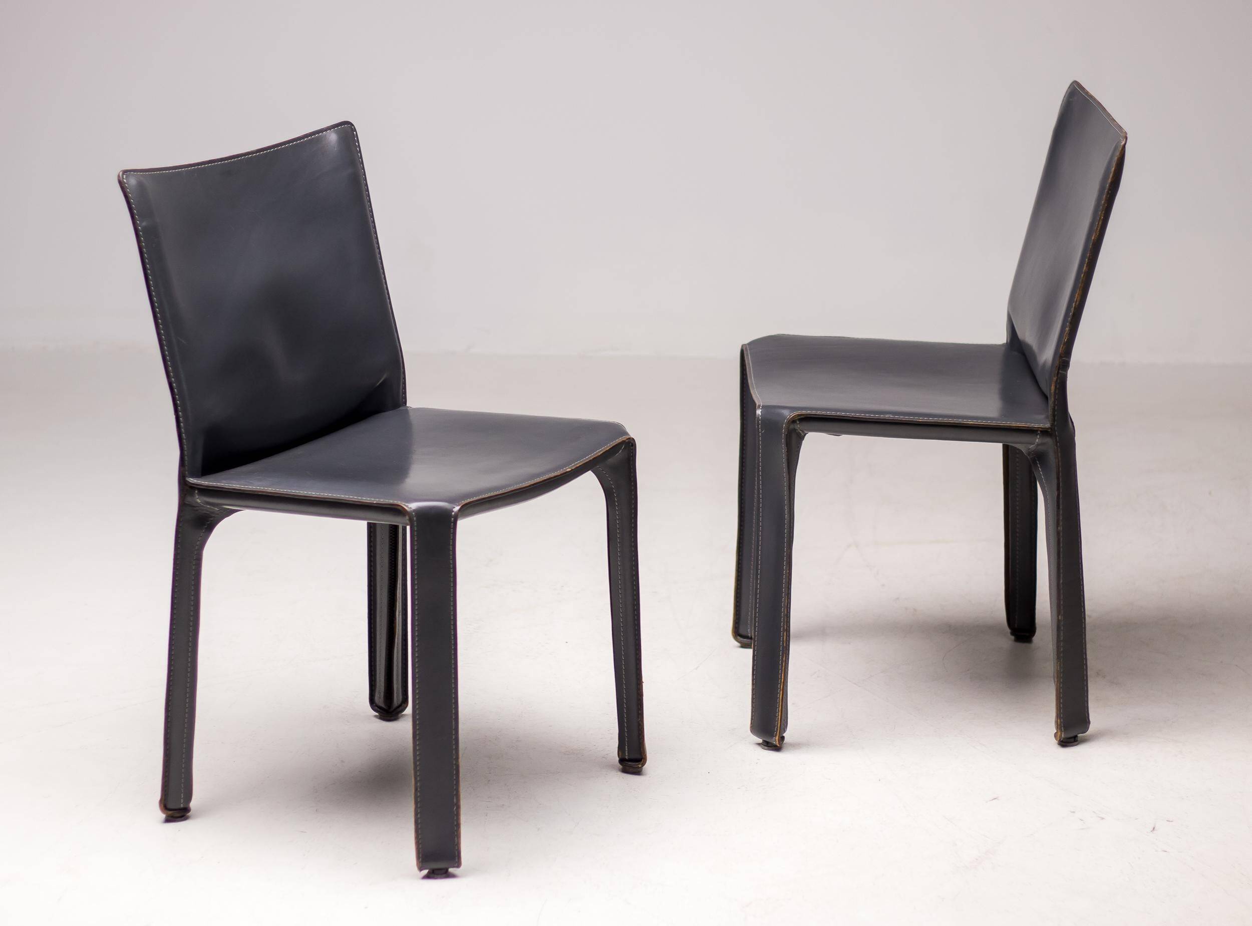 Elephant grey leather Cab Dining dining chair by Mario Bellini for Cassina