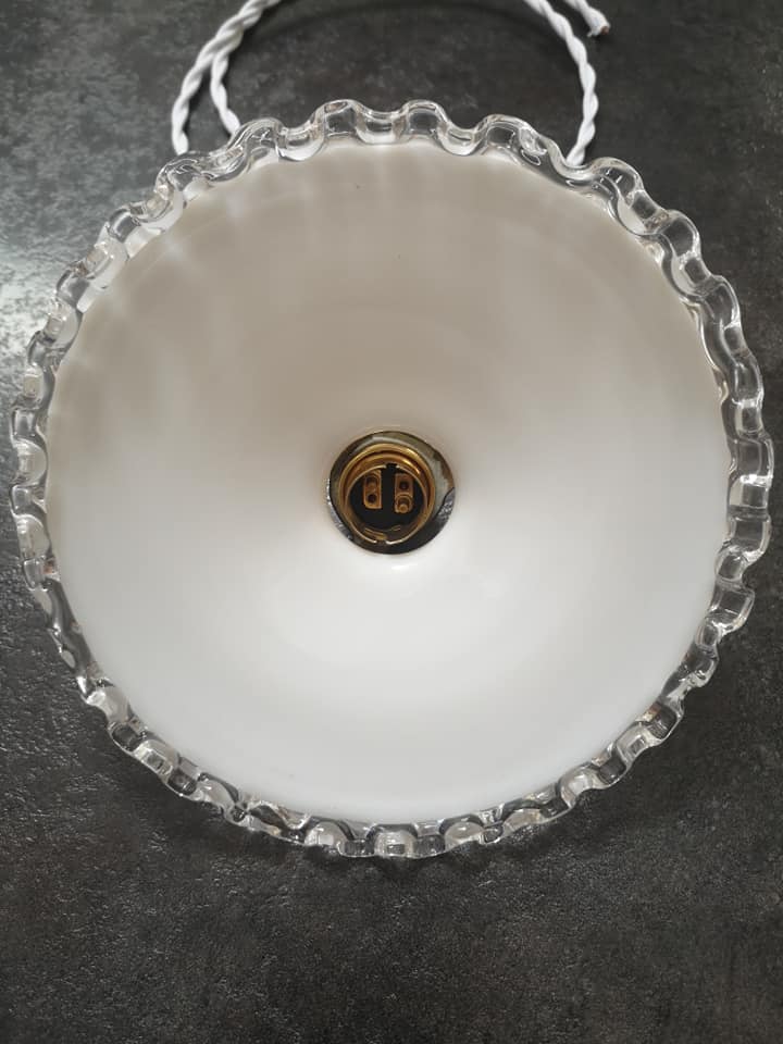 Old lampshade white opaline suspension