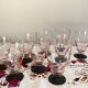 9 verres à vin ou à eau art déco rose et pied noir
