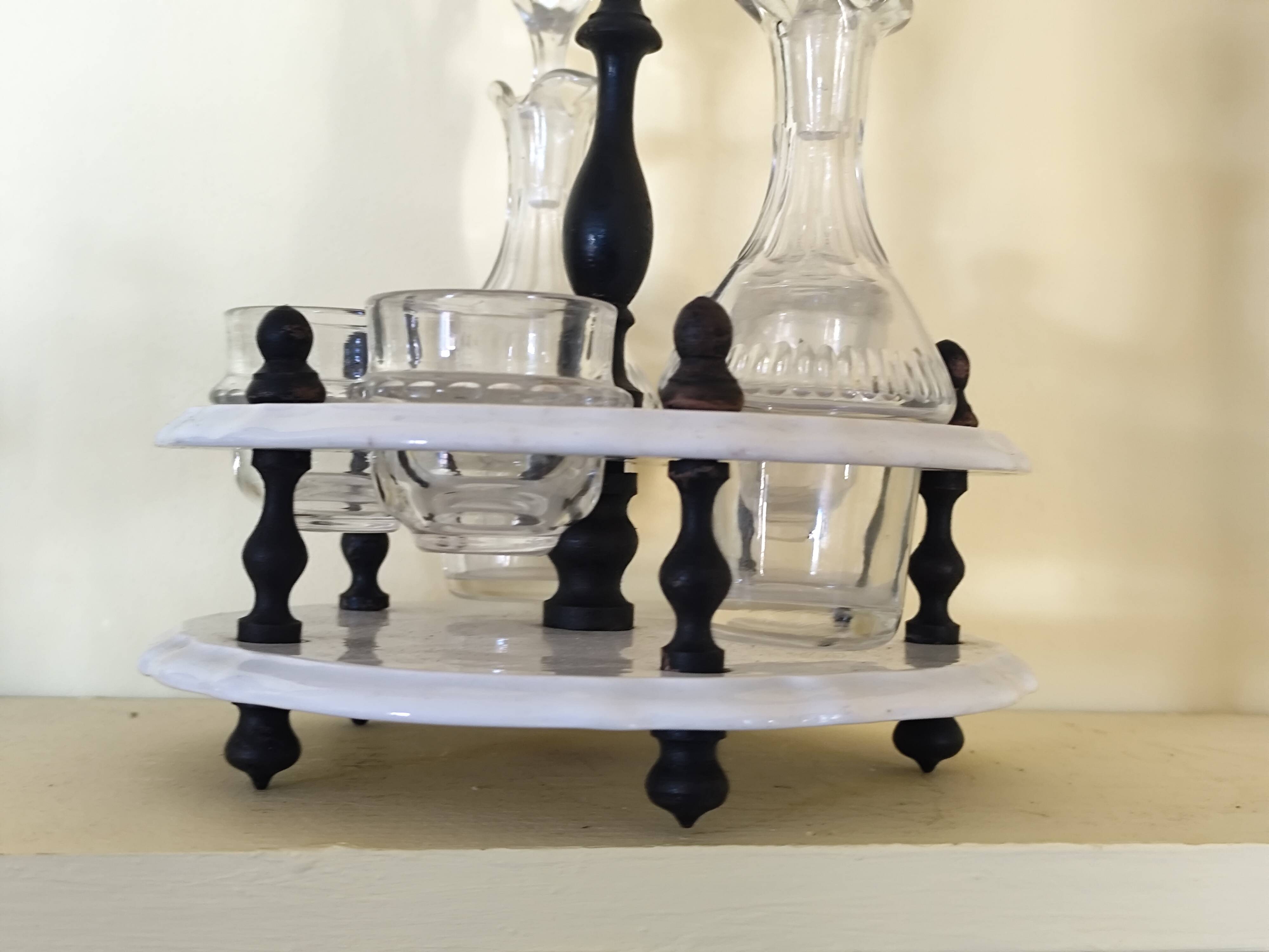 Serviteur de table 1900, 5 récipients pour huile vinaigre condiments  Gien