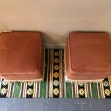 Duo of old pink poufs with fringes