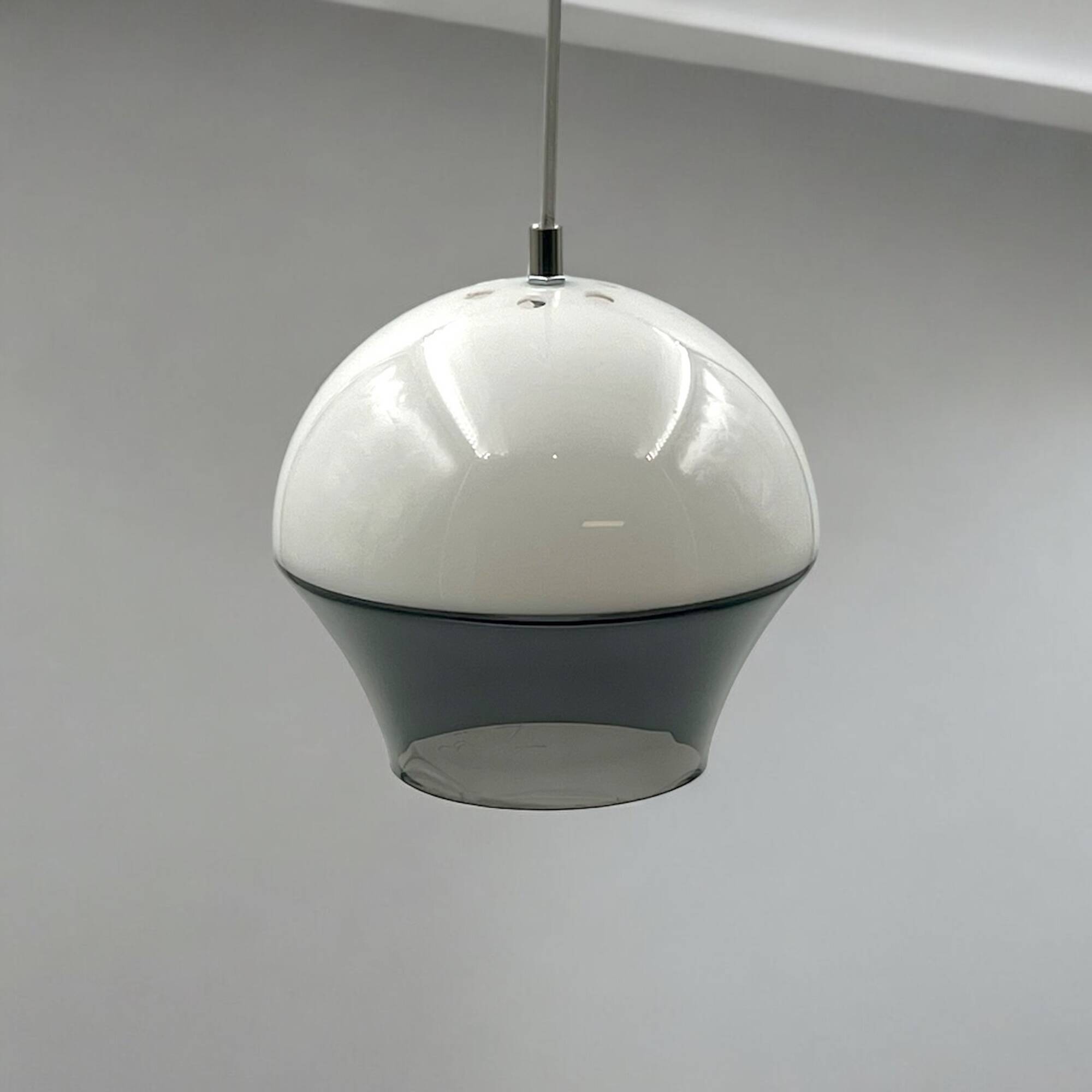 70s space age ufo lamp – vintage dual-color acrylic pendant light made in italy
