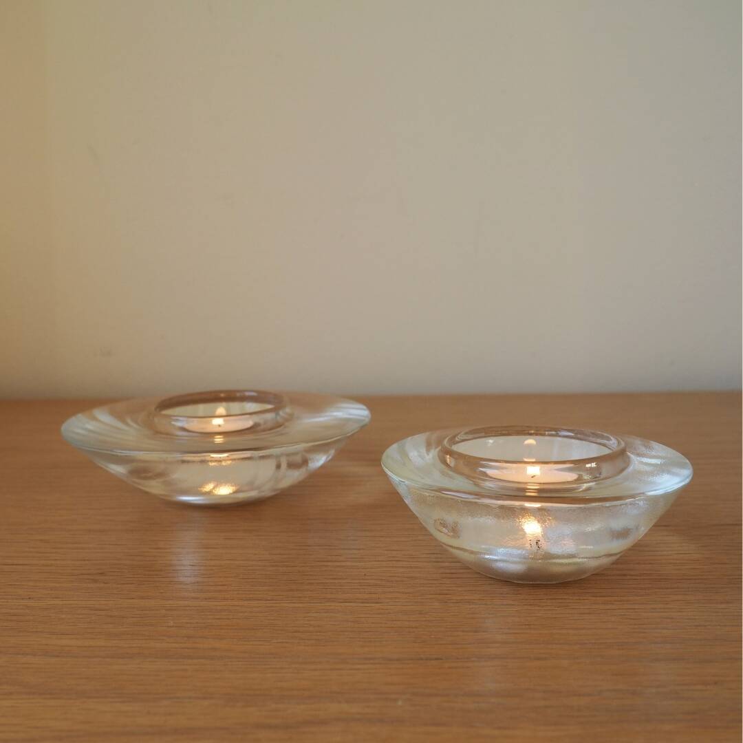 Holmegaard Skagerrak Set Of 3 - 2 Candle Holders, 1 Bowl - 1980S Denmark