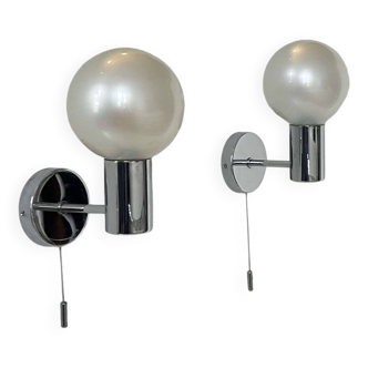 Pair of vintage wall lights, chrome and glass, Germany 1970