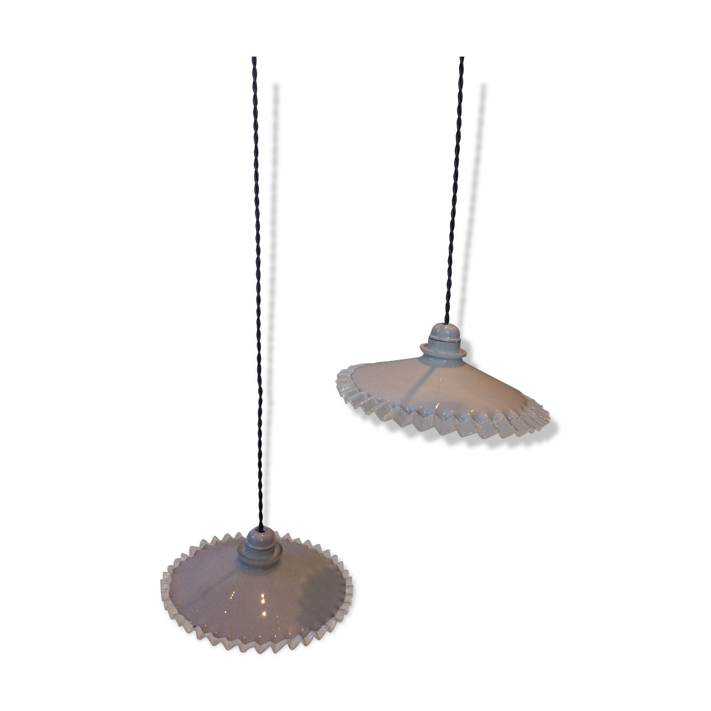 Duo of opaline hanging lamps