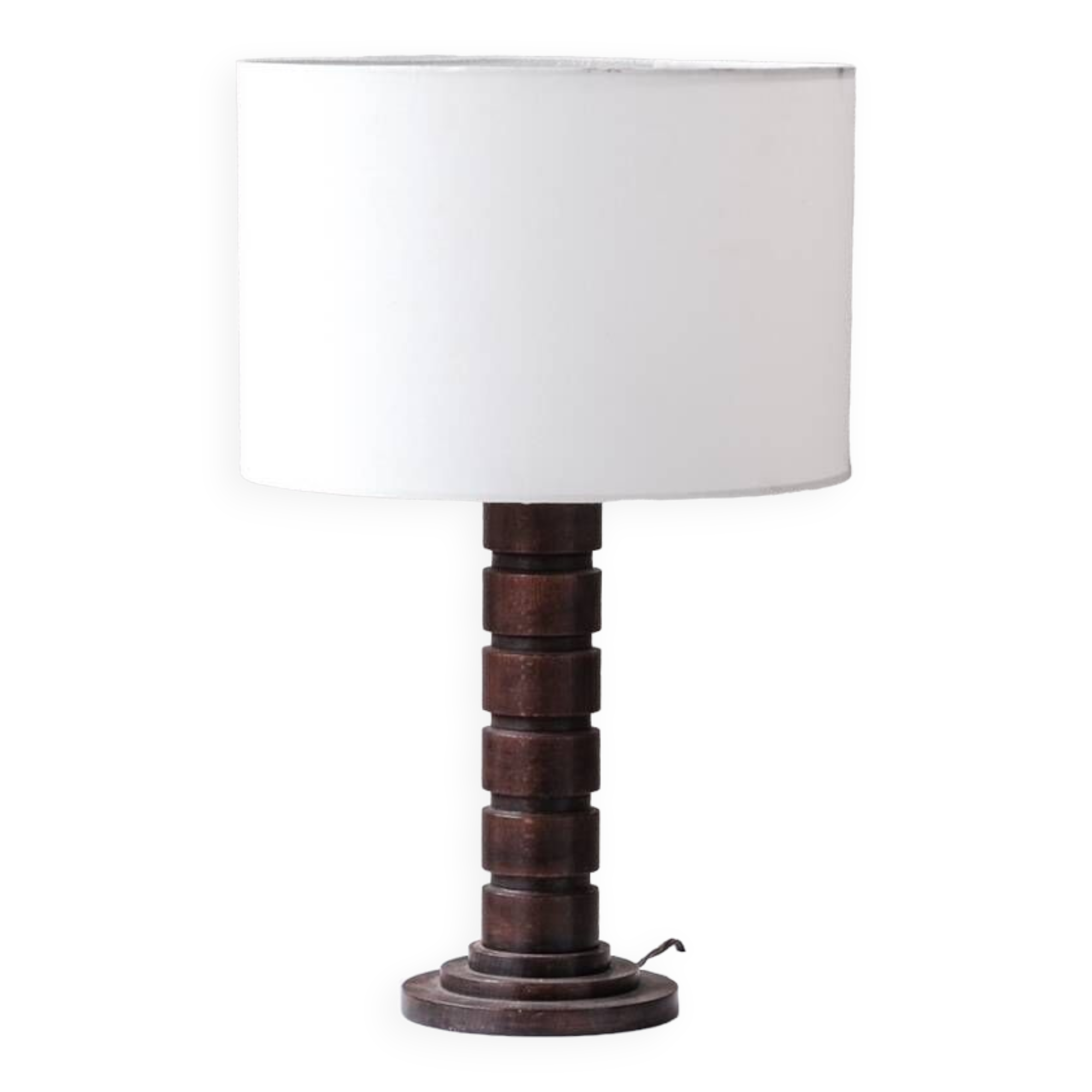 Turned oak art deco french table lamp