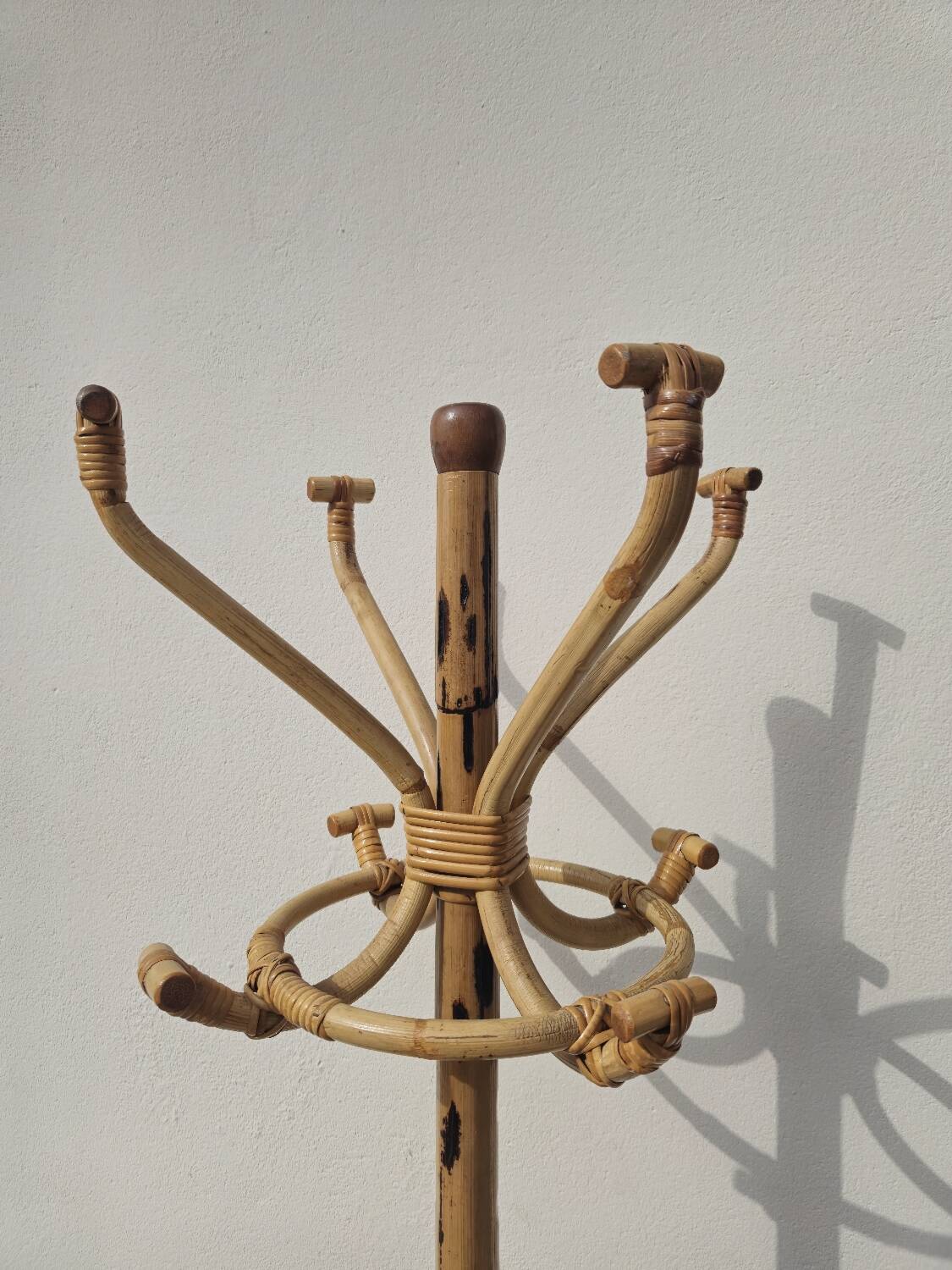 Vintage rattan bamboo parrot coat rack