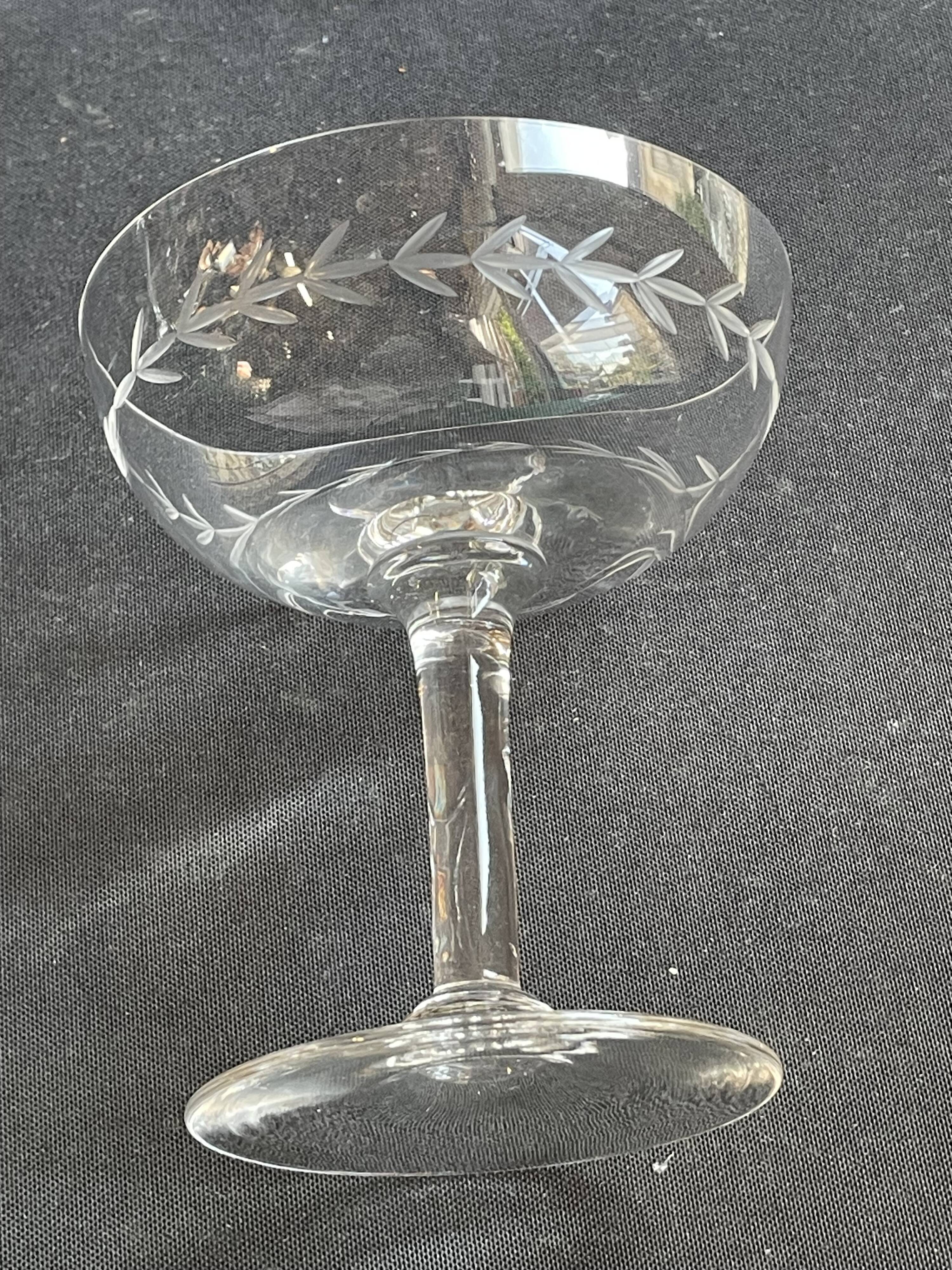 6 Blown and Cut Champagne Glasses