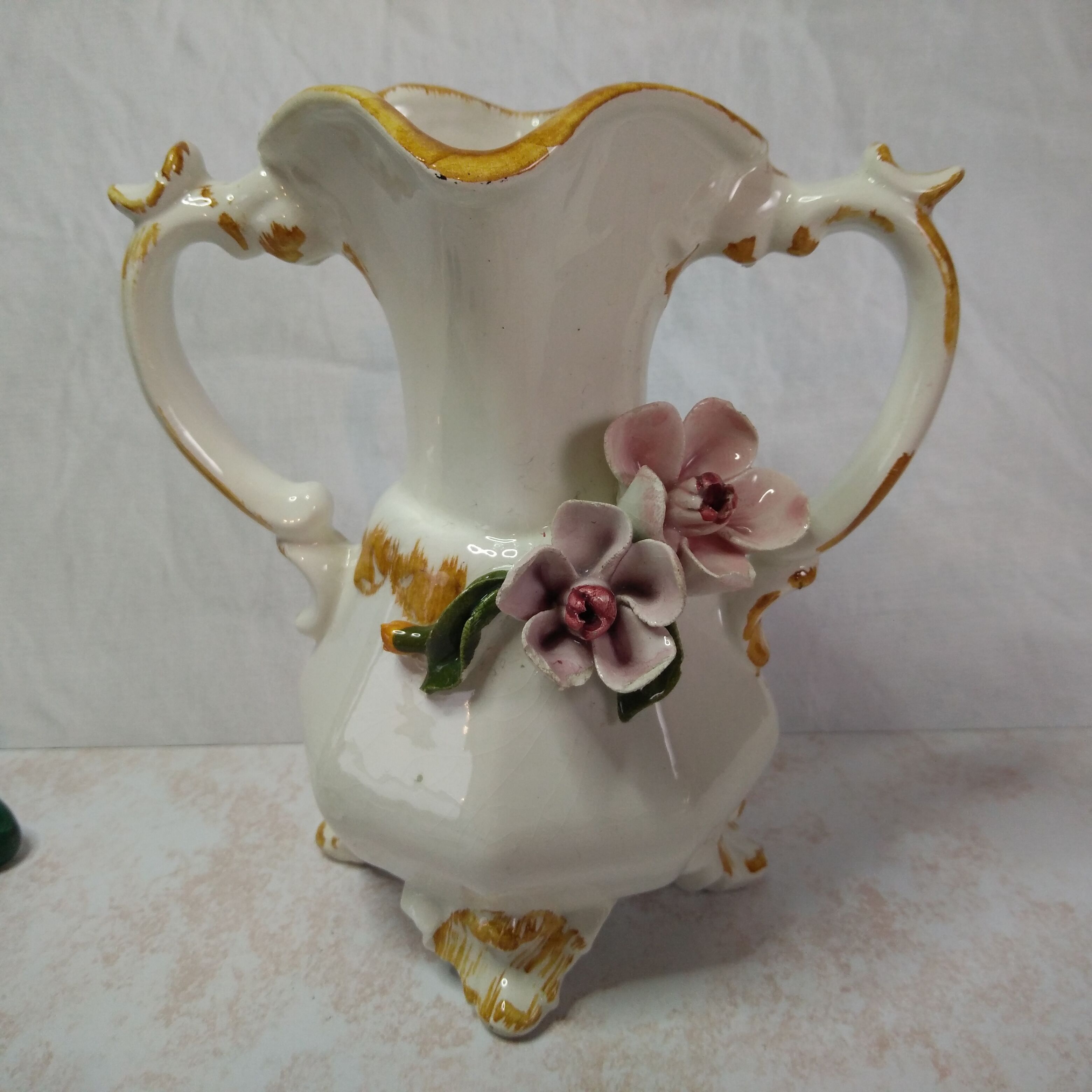 Vase soliflore, earthenware, signed Bassano, floral decoration
