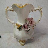 Vase soliflore, earthenware, signed Bassano, floral decoration
