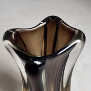Vintage Murano-Style Art Glass Sommerso Handkerchief Vase, Amber & Clear
