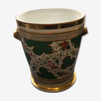 Cache pot et socle en porcelaine polychrome et or 19ième siècle