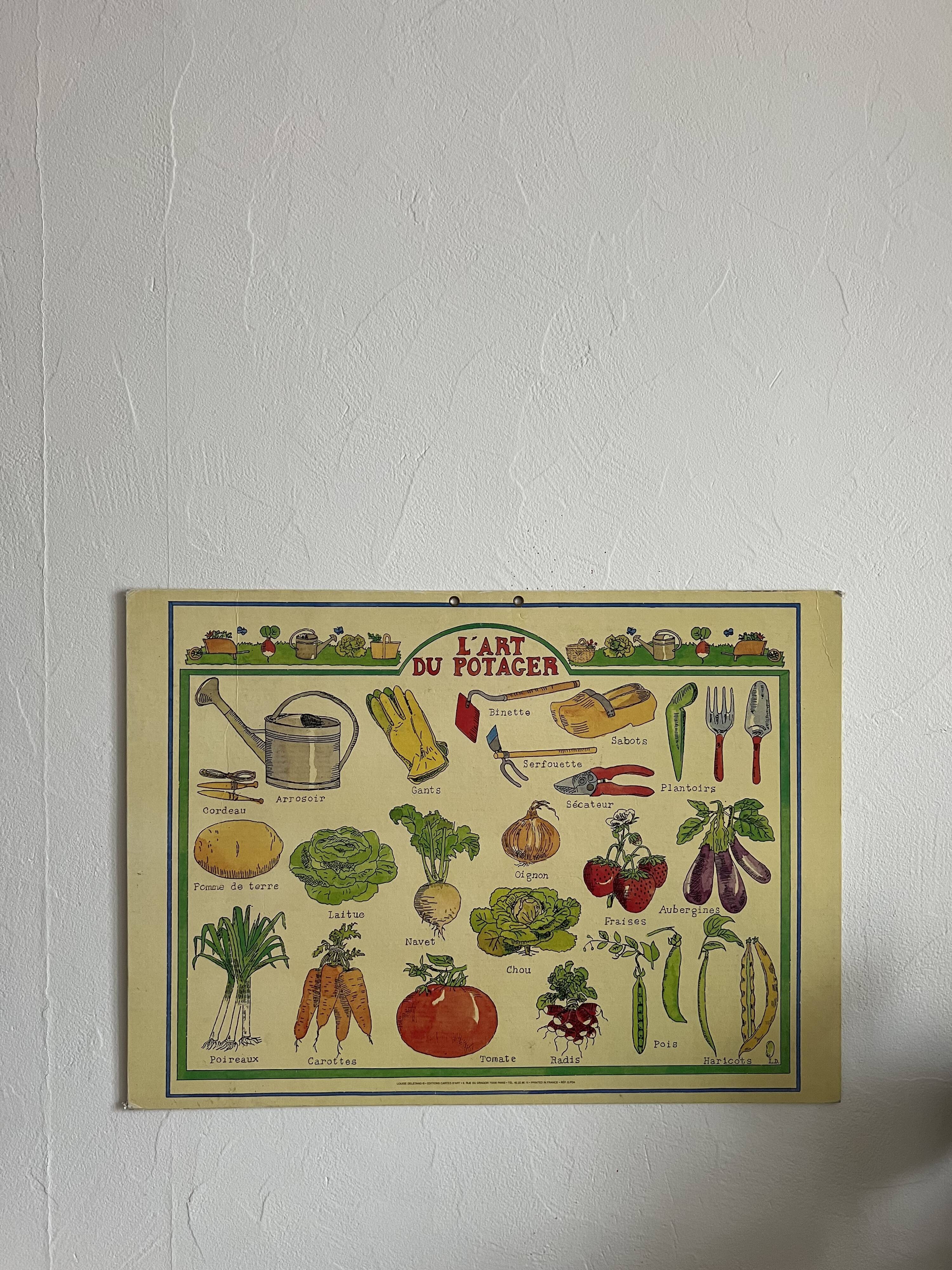 Cardboard poster illustrated around gardening, vintage