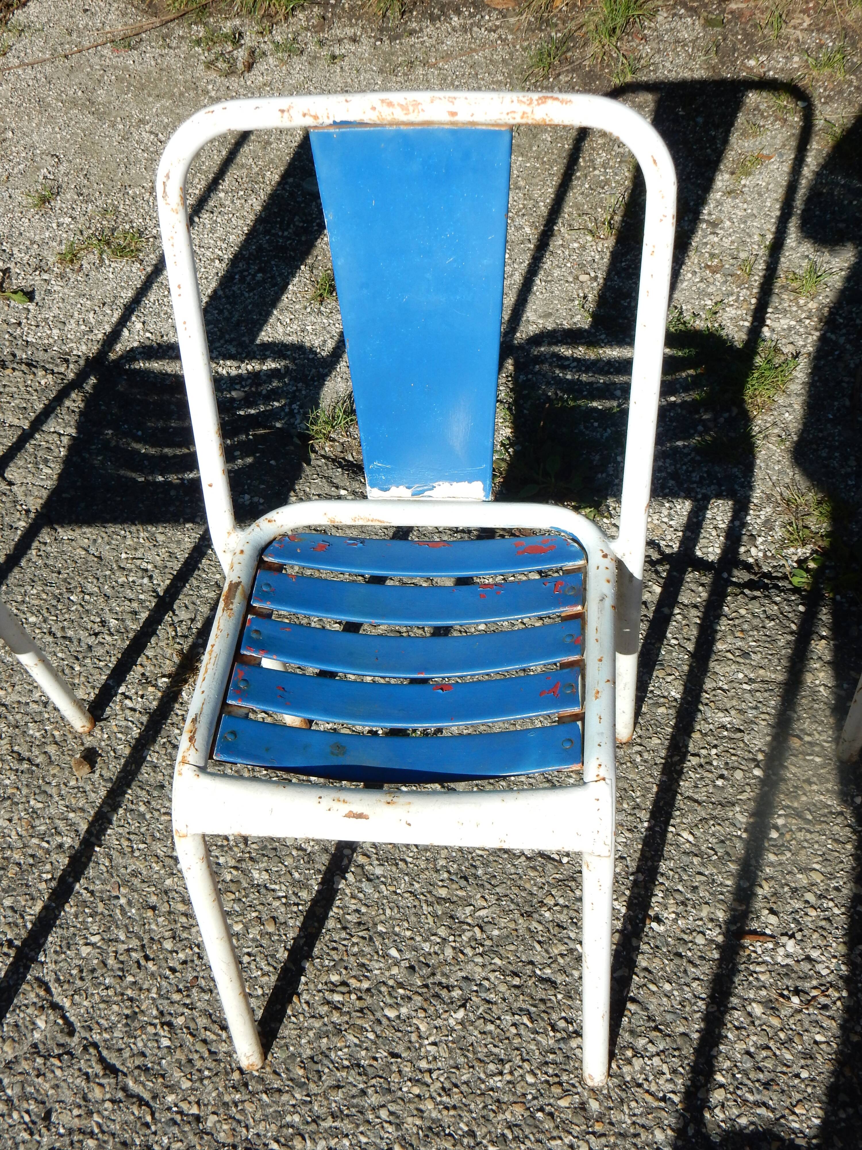 6 Antique Tolix Metal Bistro Chairs - Industrial Style