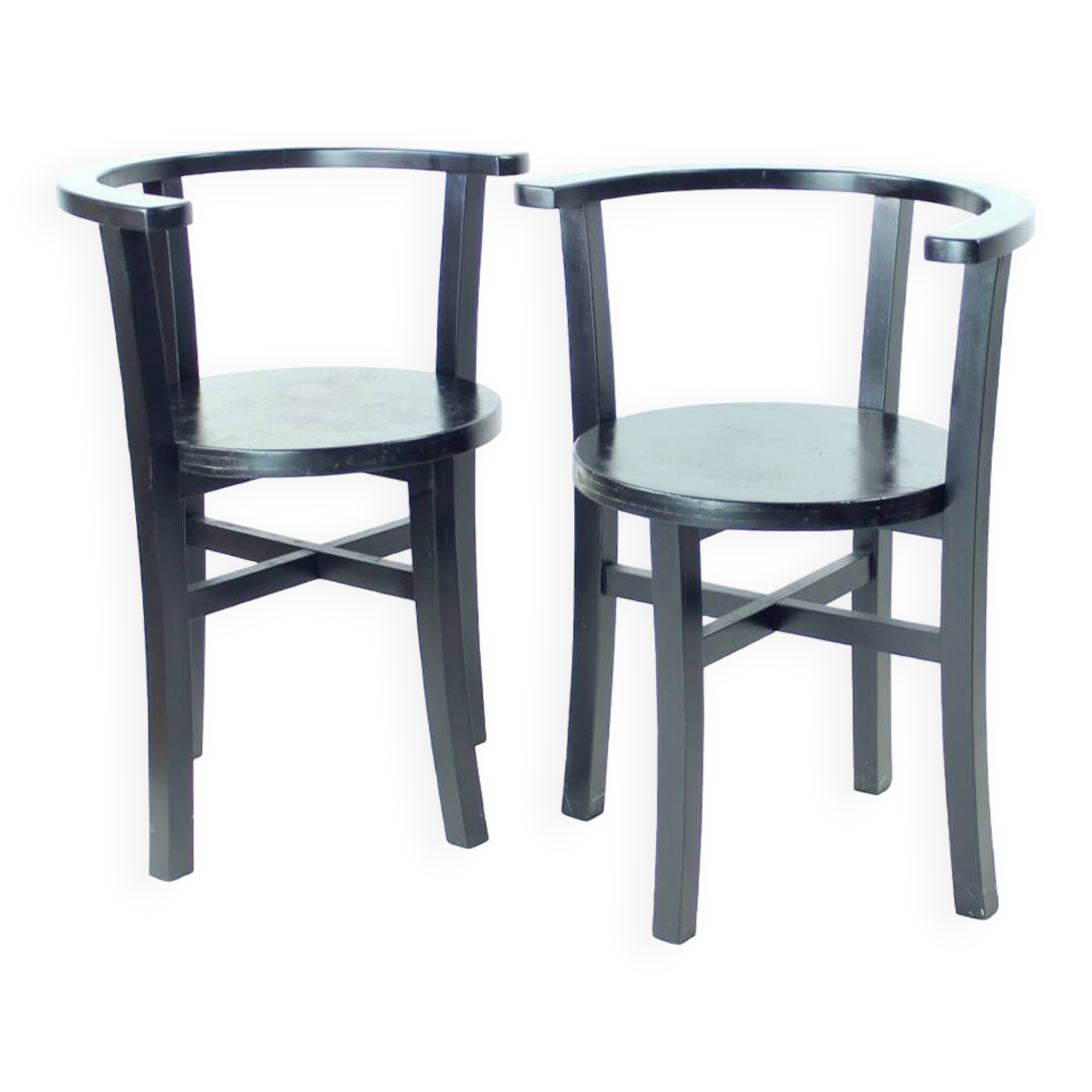 Set Of 4, Black Oak Dining Chairs, Czechoslovakia 1930s