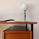 lacquered wood desk and black steel legs design from the 60s and 70s