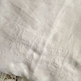 Old tablecloth damask monogrammed m n cross-stitch