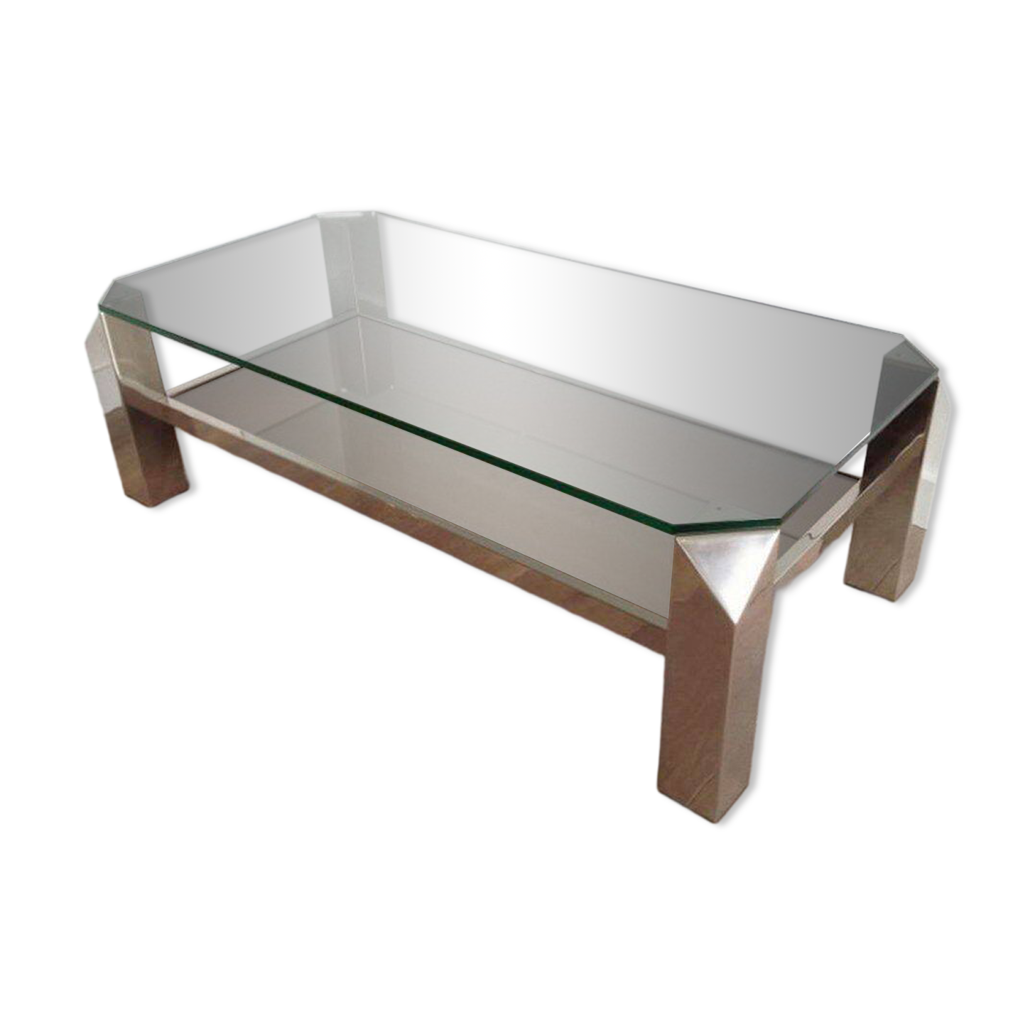 Chrome octagonal designer coffee table with glass and mirror tops