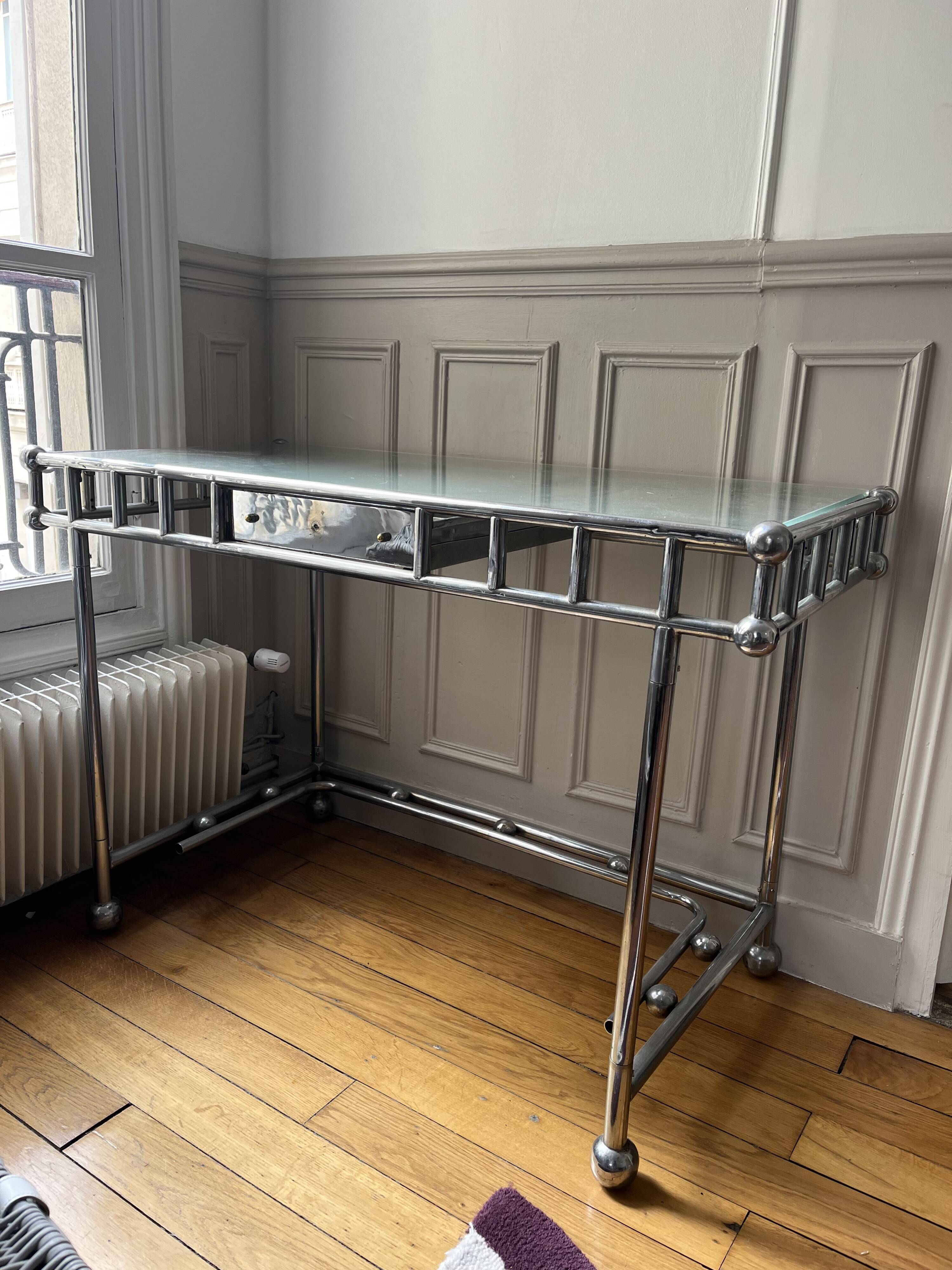 1970s vintage desk in metal/chromed steel