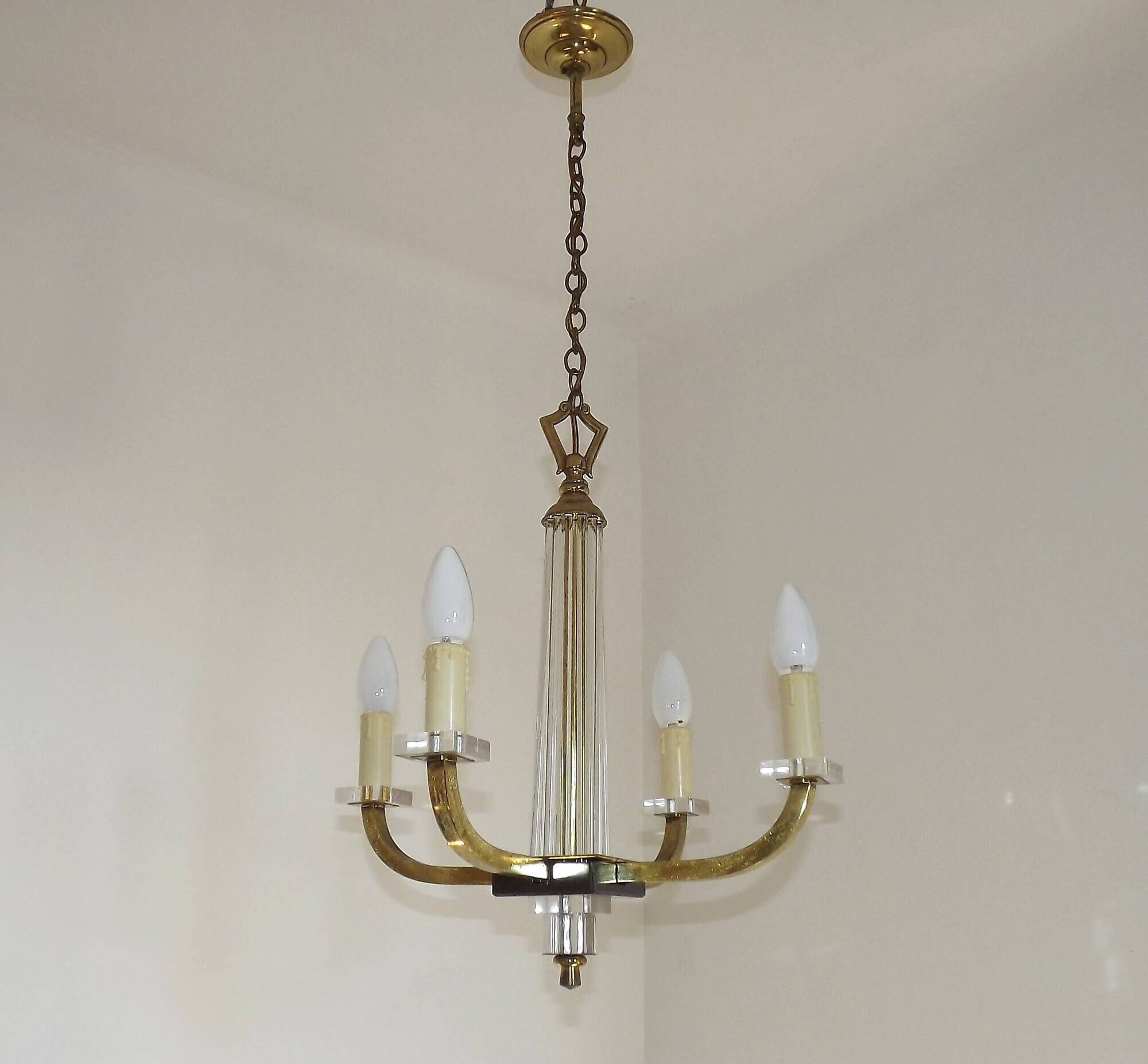 French Mid-Century / 1960s 4 Light Chandelier In The Style of Jacques Adnet