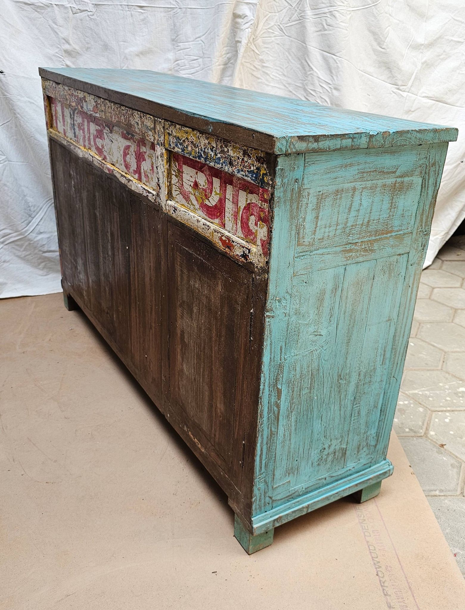 Old merchant's counter in Burmese teak.